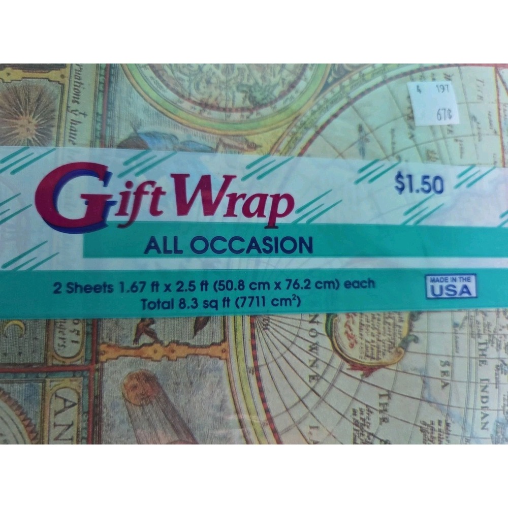 Cleo Gift Wrap OLD WORLD MAP HISTORY NIP Vintage 2 Sheets CLEO Total 8.3 sq ft - Picture 3 of 4